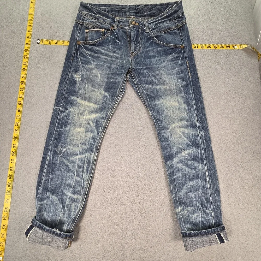 Selvedge Jeans Womens Blue Medium Wash Slim Whiskers Honeycomb Fits‎ 29x26